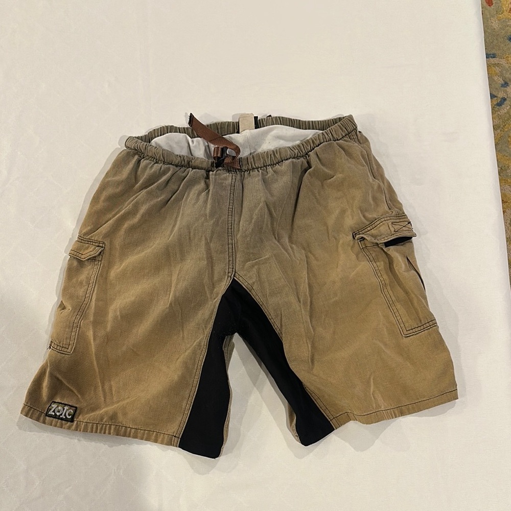 Vintage Zoic‎ Cycling Cargo Shorts Tan Mens Size XL Lined Elastic Waist